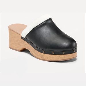 Women's Sherpa Trim Faux Leather Clogs Shoes